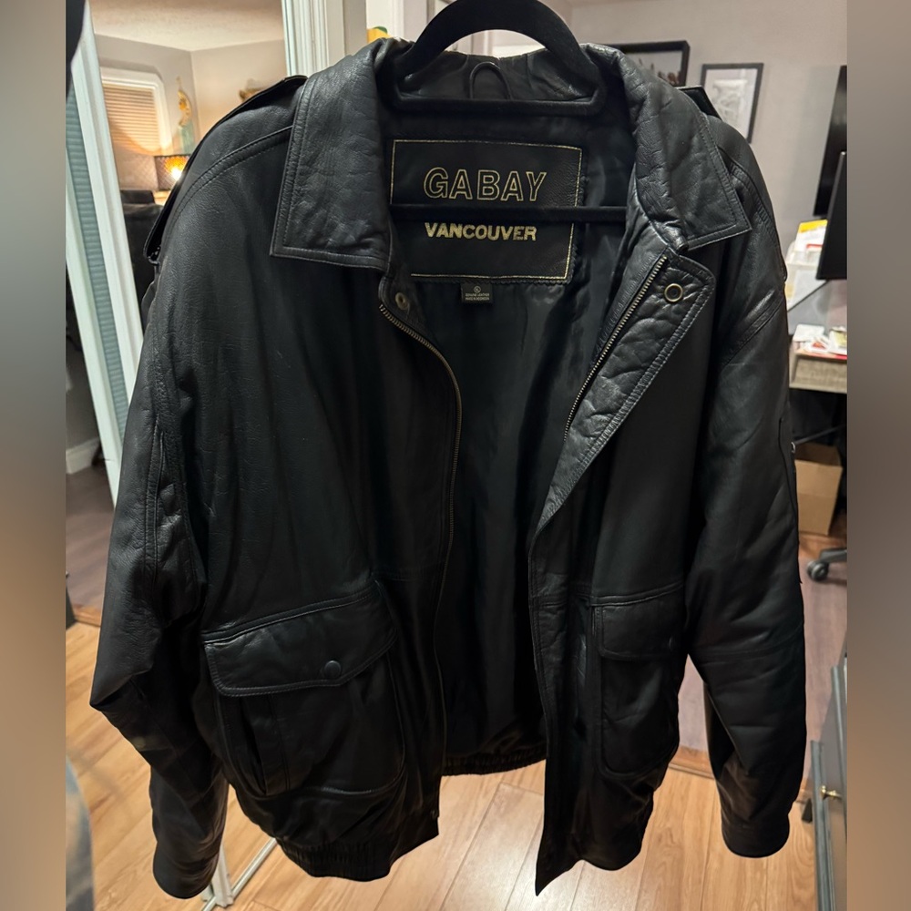 Vintage GABAY VANCOUVER Black Leather Bomber Jacket –  XL